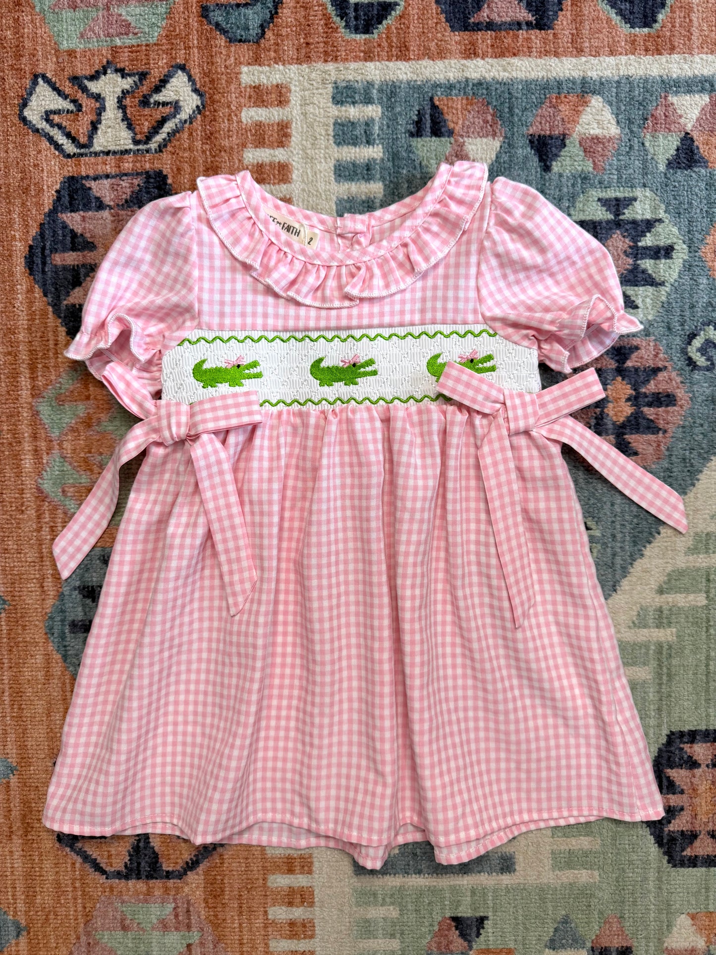 Smocked Crocodile Gingham Dress