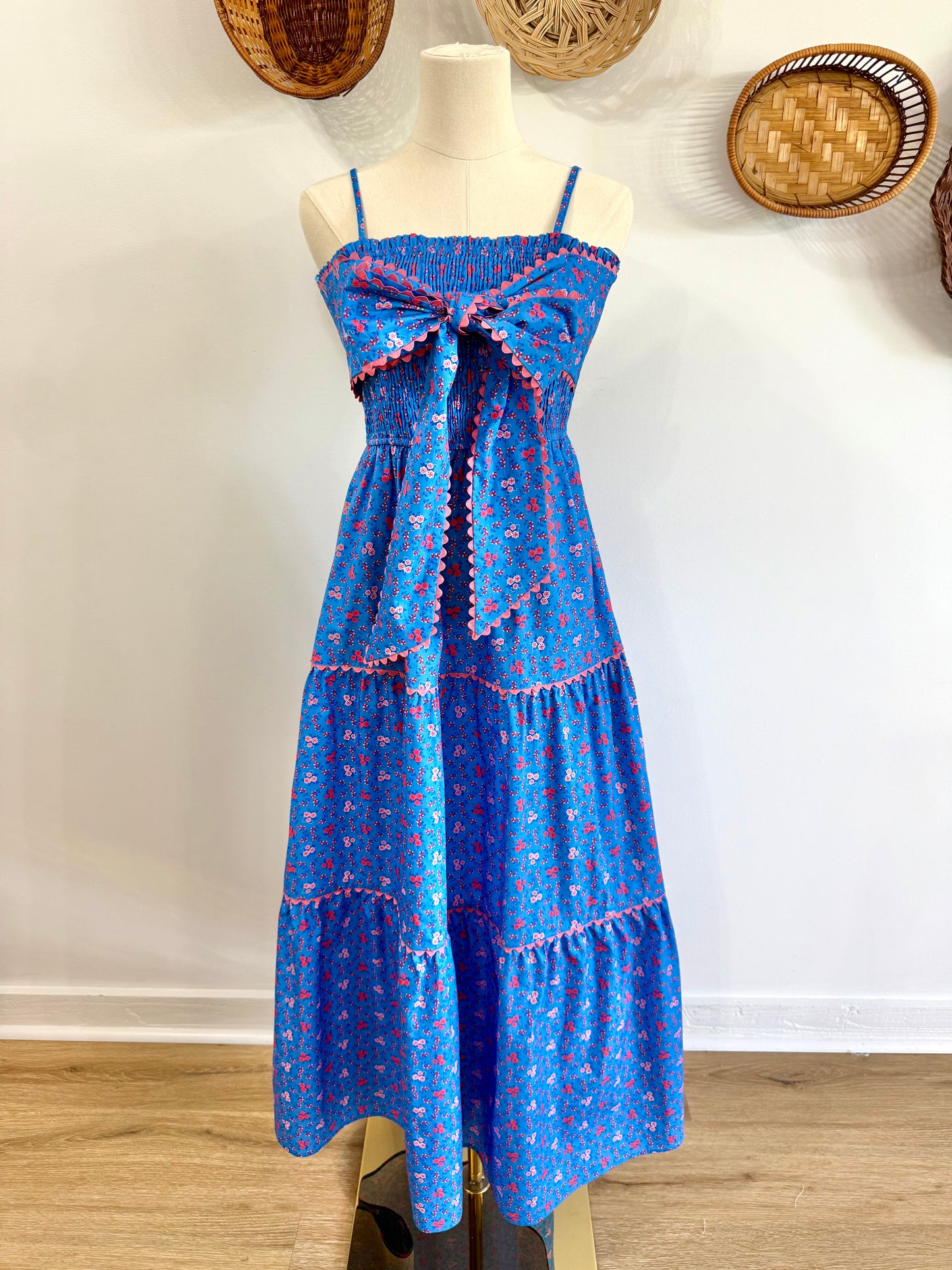 The Abeline Bow Detail Floral Maxi Dress in Blue