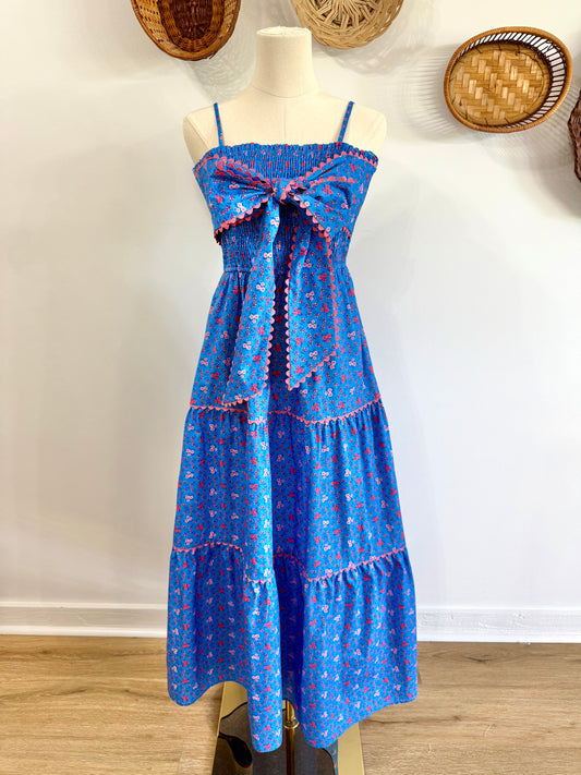 The Abeline Bow Detail Floral Maxi Dress in Blue