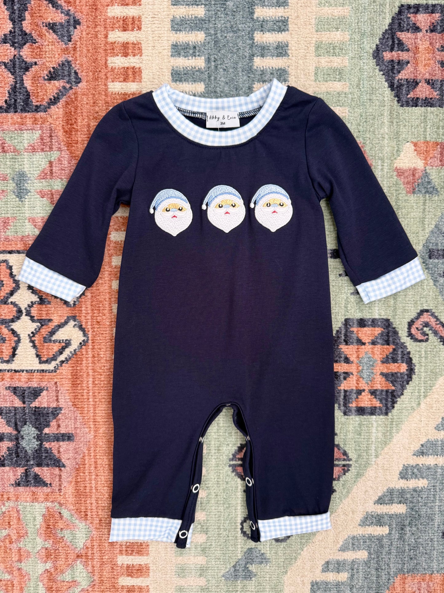 Boy’s Santa Clause Embroidered Romper in Navy