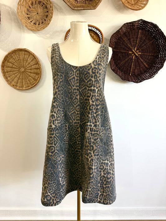 The Holden Denim Cheetah Print Overall Dress