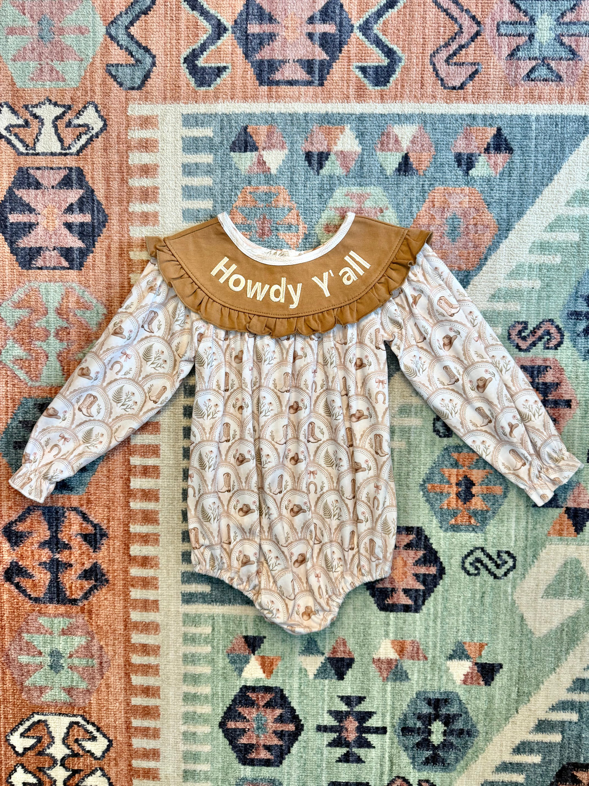 Smocked “Howdy Ya’ll” Western Print Bubble