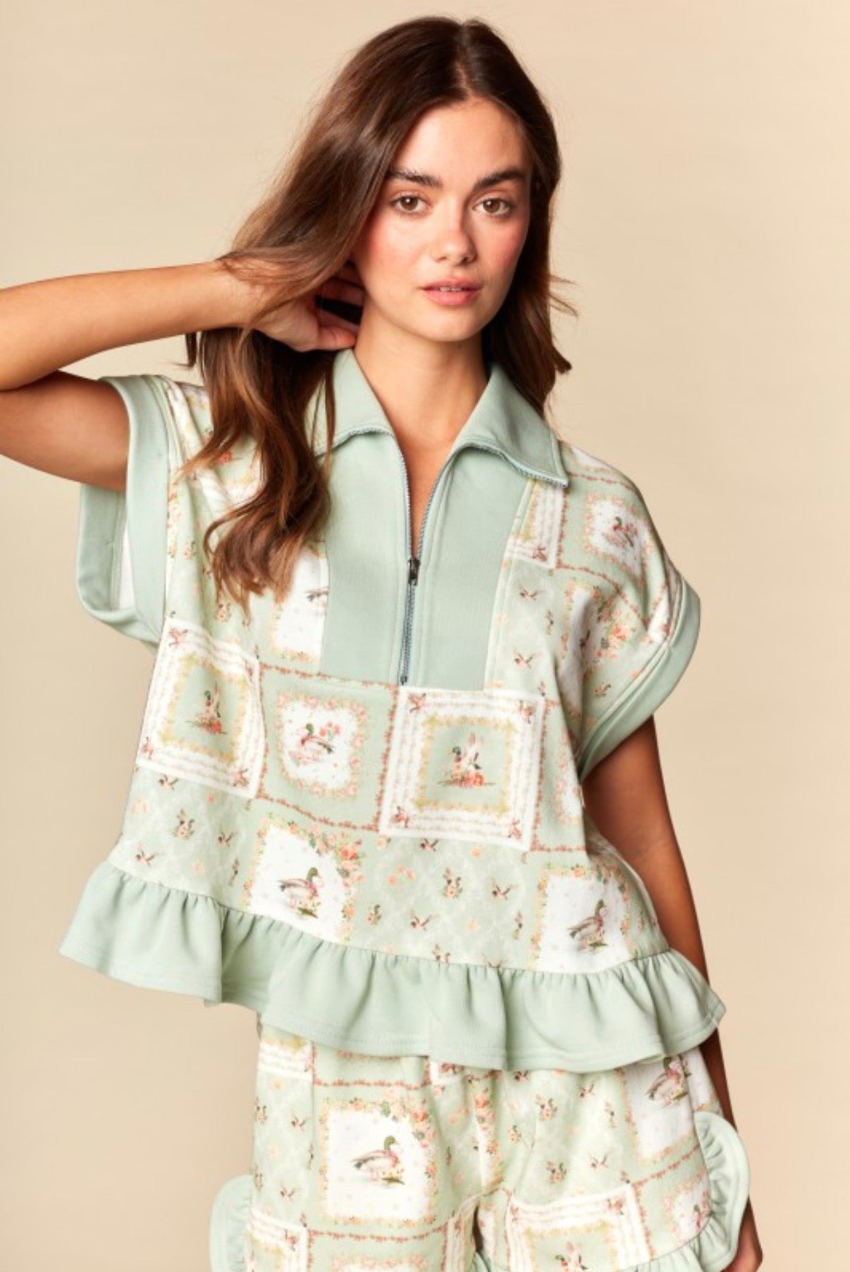 The Drake Mallard Duck Patchwork Print Lounge Set in Green