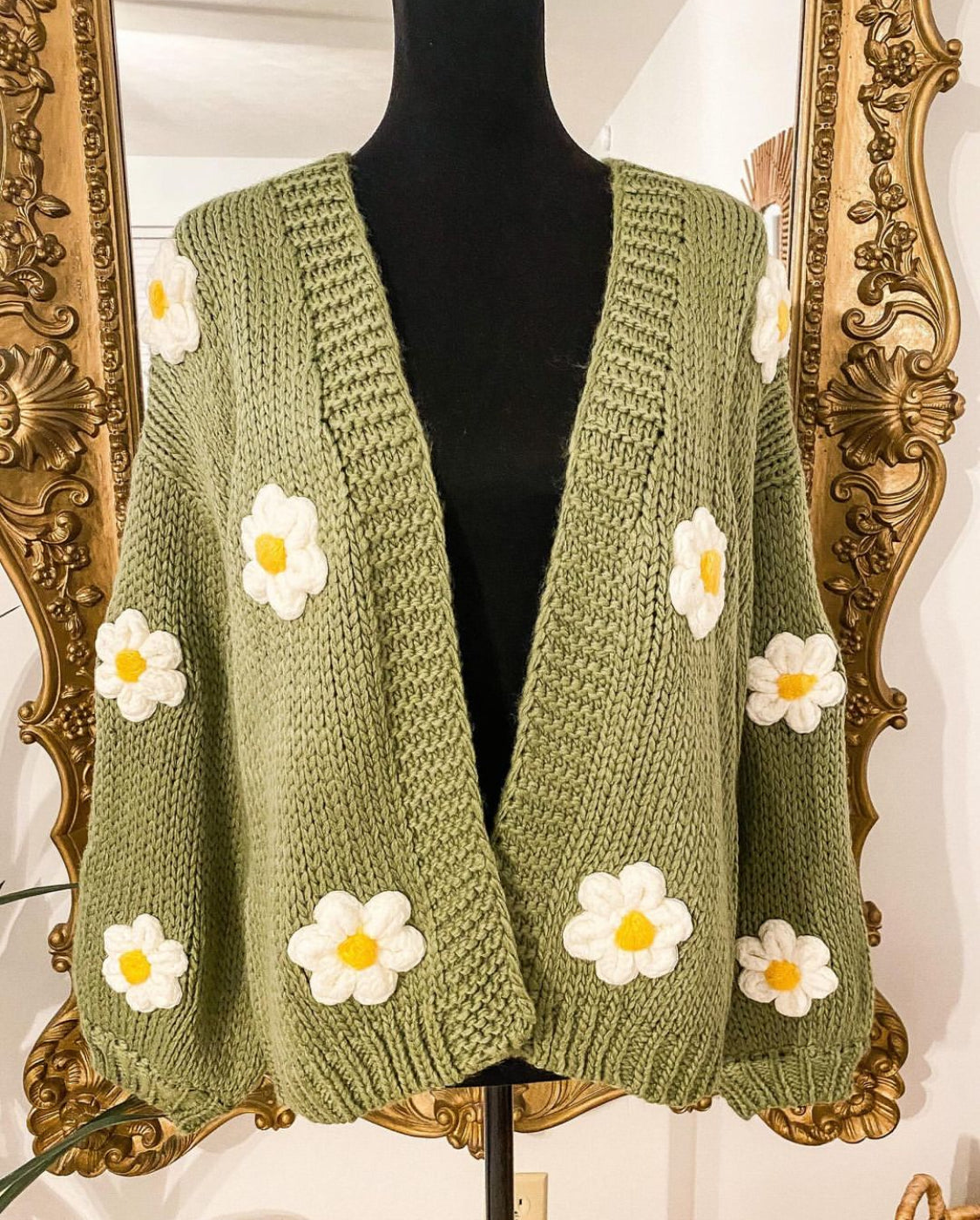 The Amelia Flower Cardigan in Dusty Olive