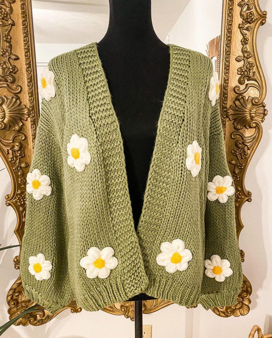 The Amelia Flower Cardigan in Dusty Olive