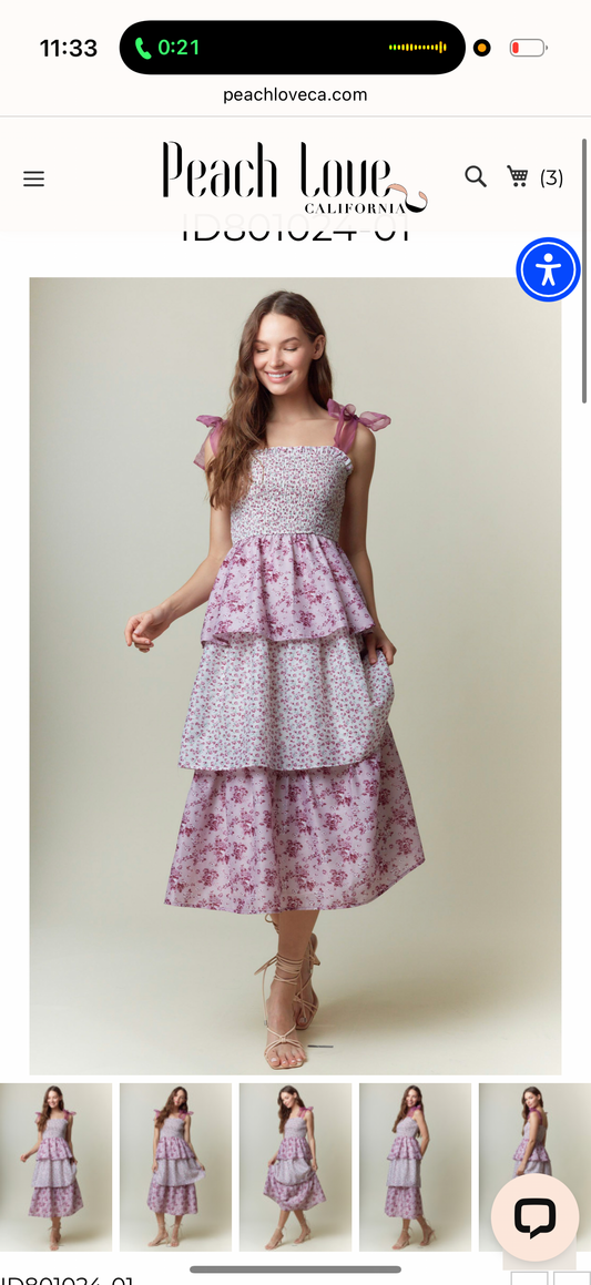 The Carden Ruffle Tiered Floral Maxi Dress in Mauve