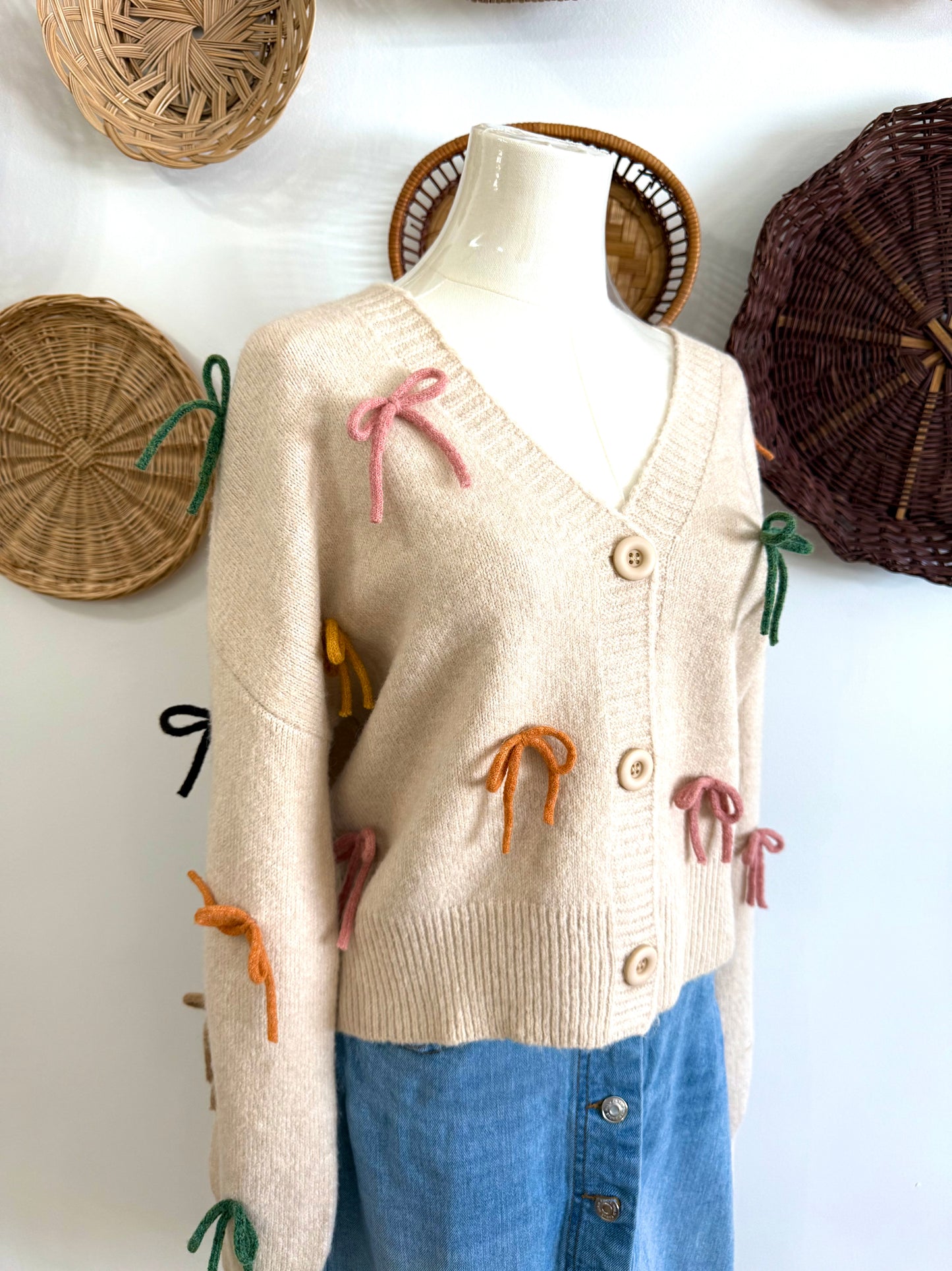 The Cameron Bow Cardigan in Oatmeal