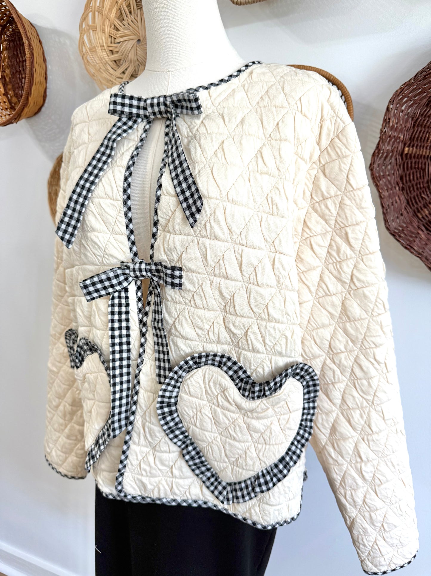 The Auden Quilted Jacket with Gingham Detail in Cream