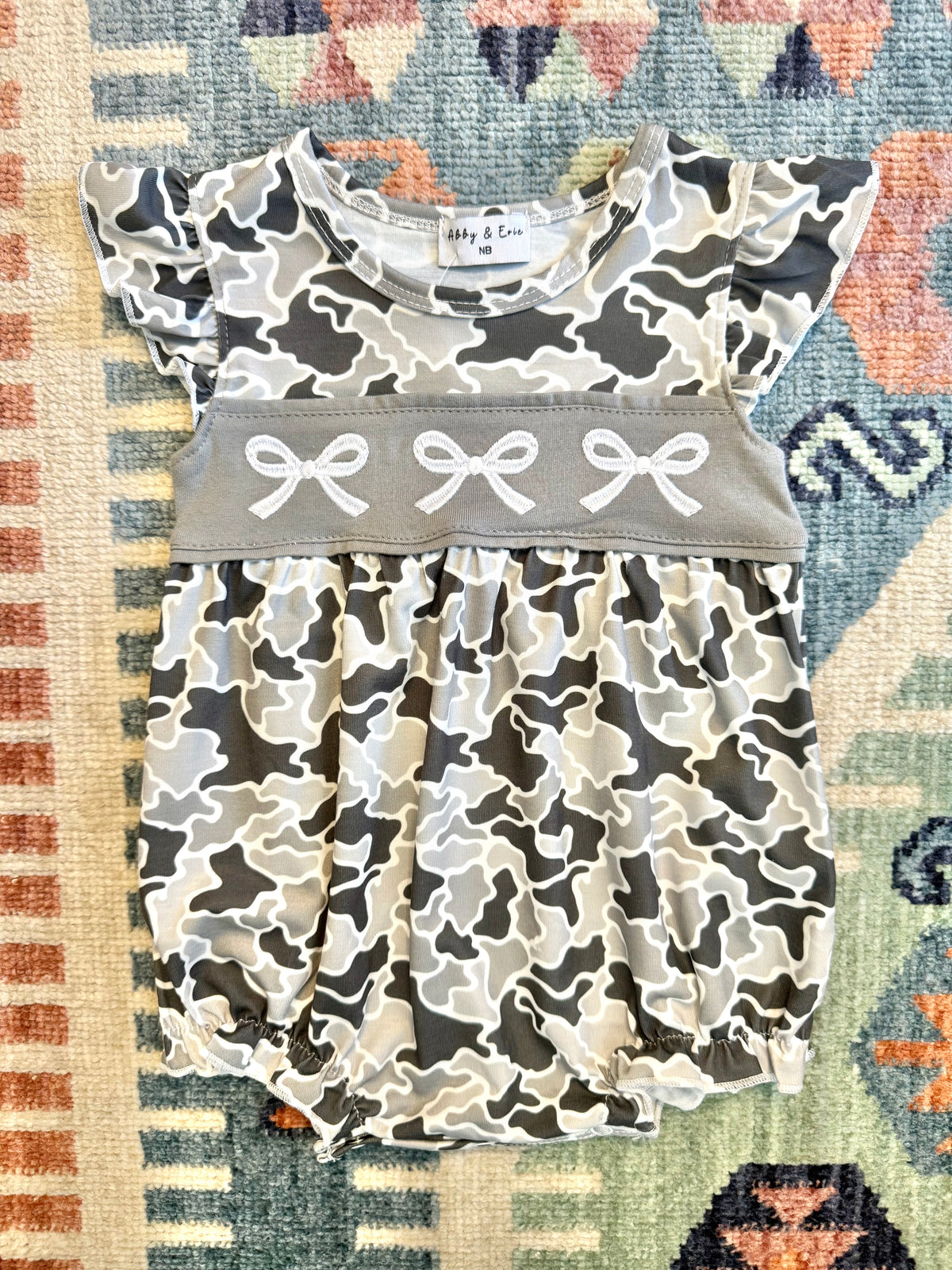 Grey Camo Bow Smocked Bubble