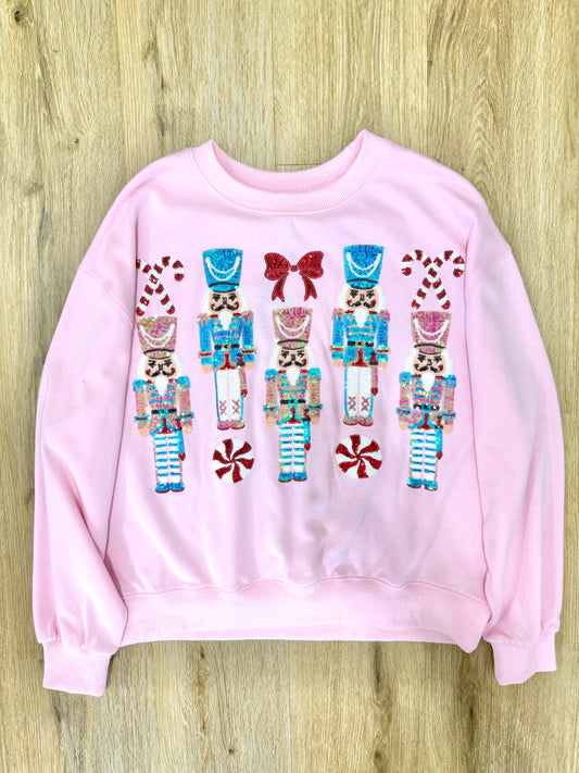 The Lucy Sequin Nutcracker Sweatshirt in Light Pink