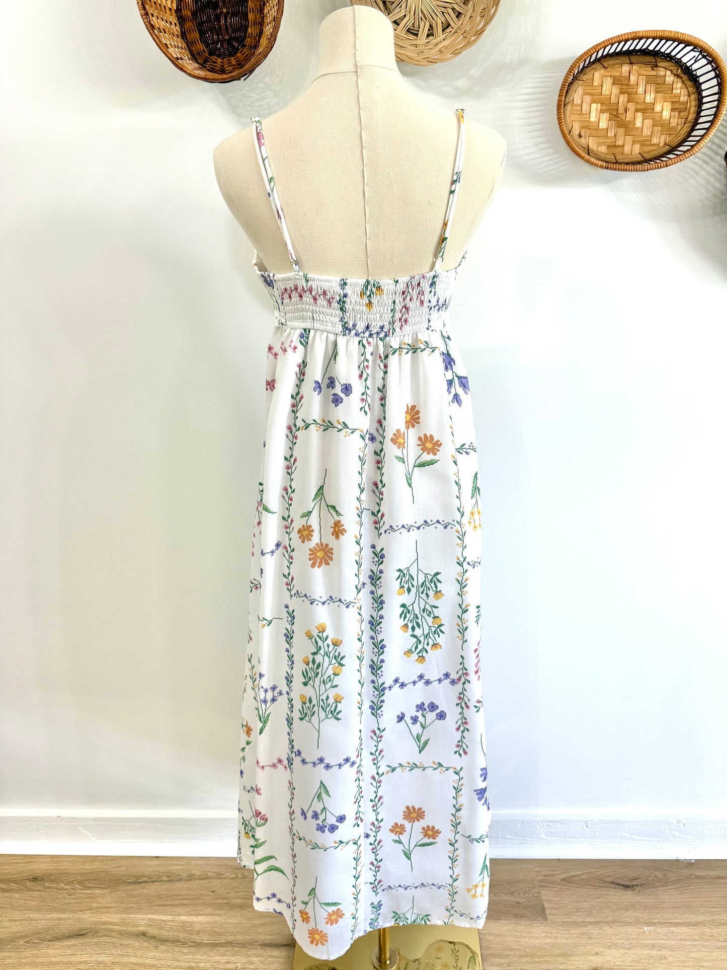 The Jackson Floral Print Linen Maxi Dress in White