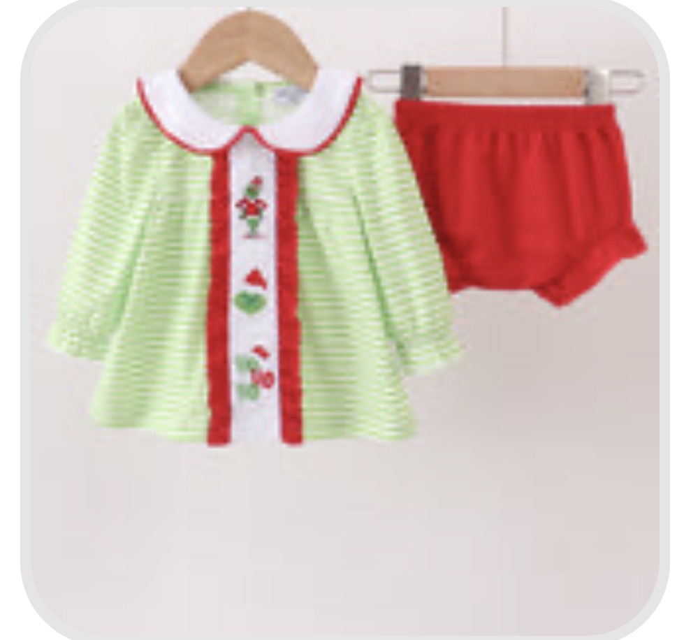 Collared Grinch Striped Bloomer Set