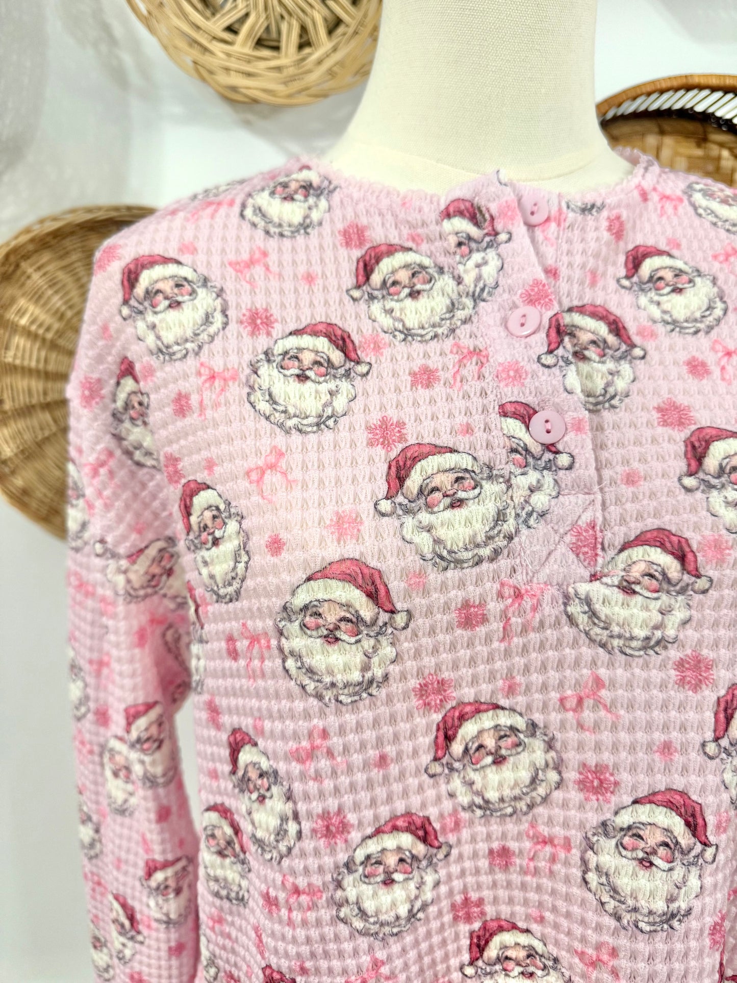 The December Santa Waffle Texture Pajama Set in Pink