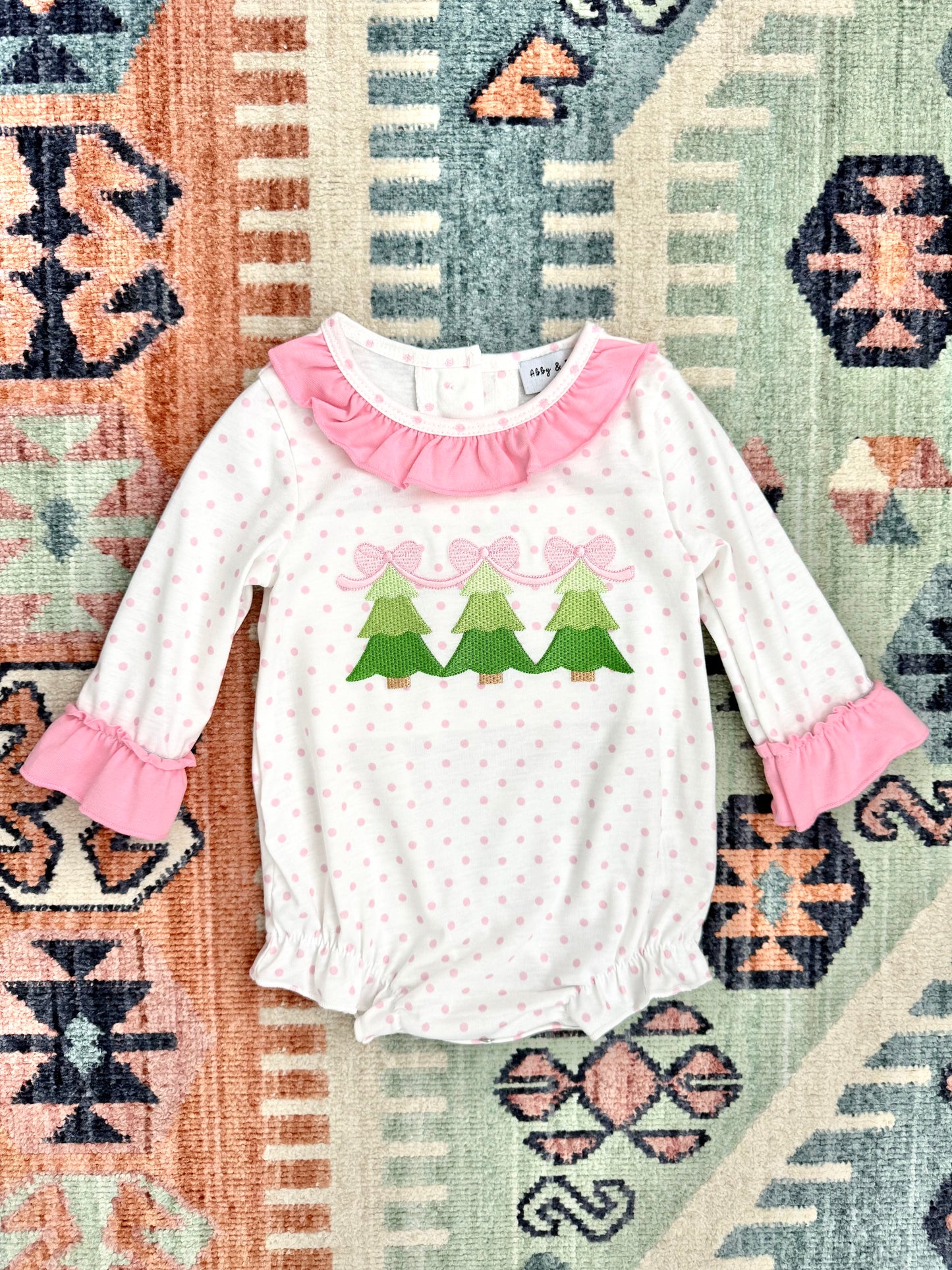 Pink Polka Dot Embroidered Christmas Tree Bubble