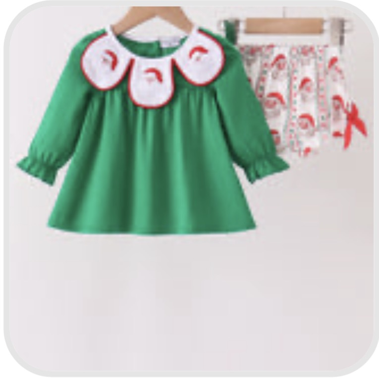 Green Santa Embroidery Bloomer Set