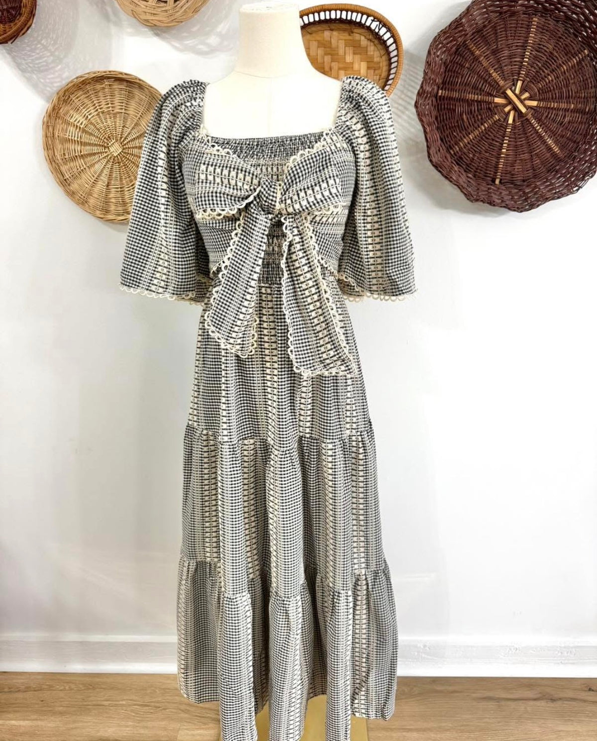 The Grace Gingham Bow Front Maxi Dress