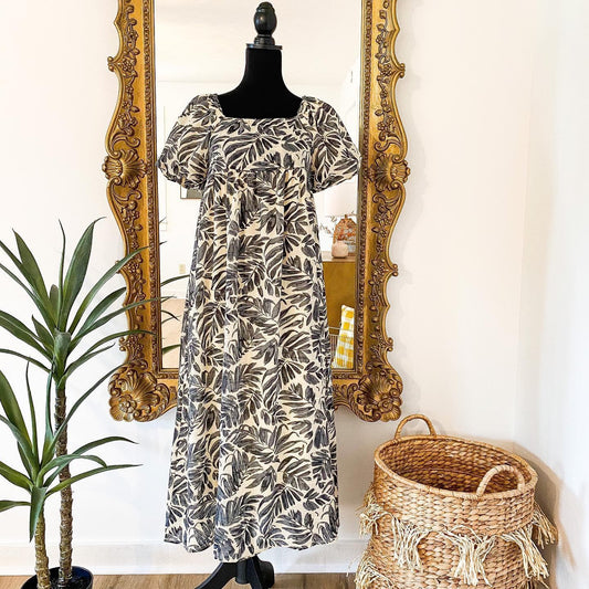 The Baylor Palm Leaf Maxi Dress in Ivory