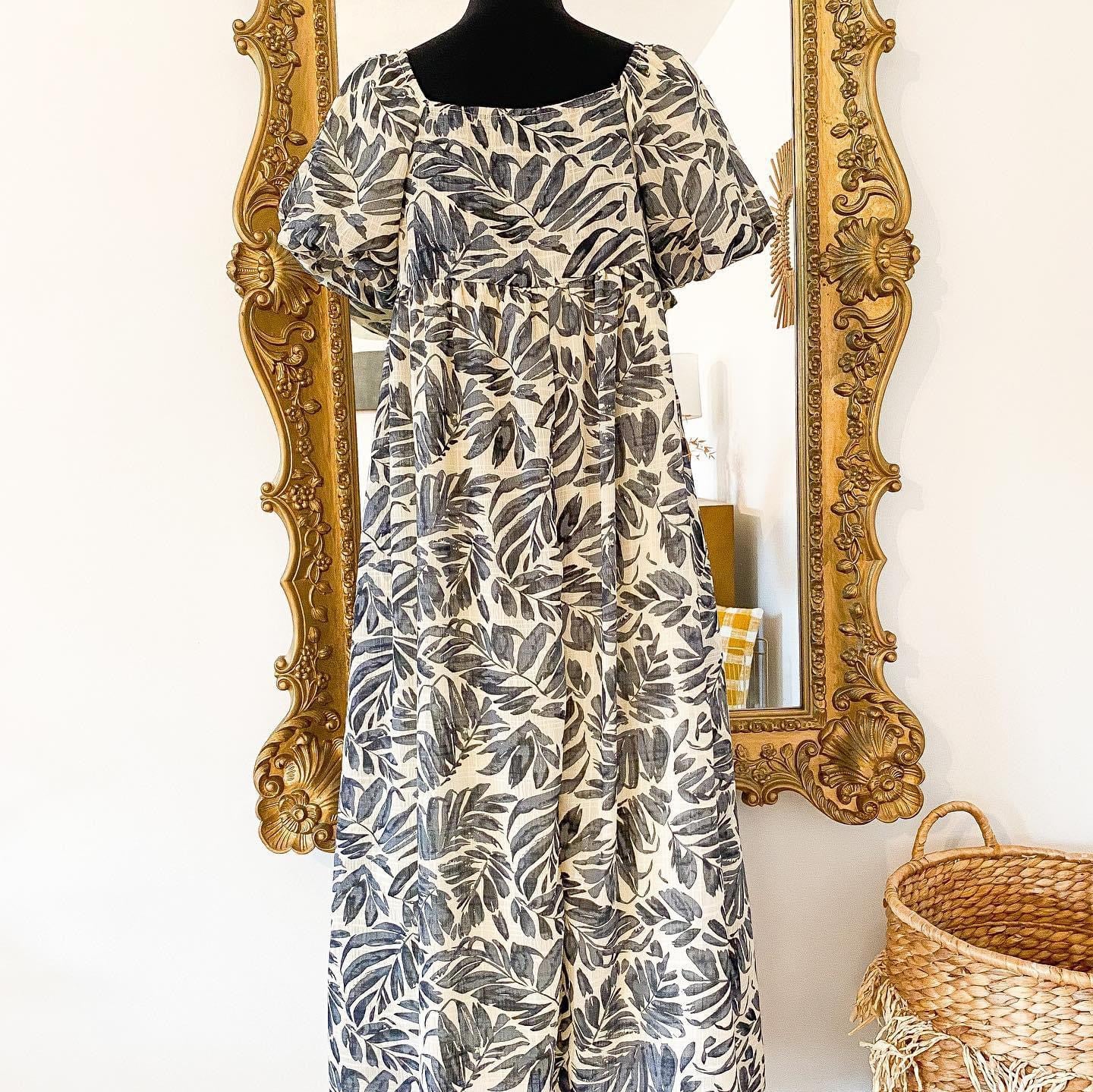 The Baylor Palm Leaf Maxi Dress in Ivory