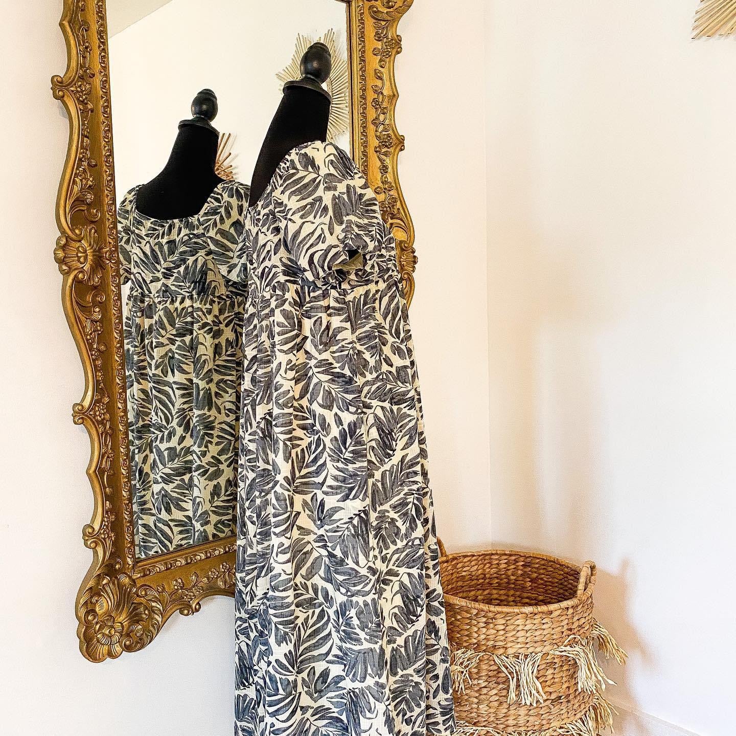 The Baylor Palm Leaf Maxi Dress in Ivory