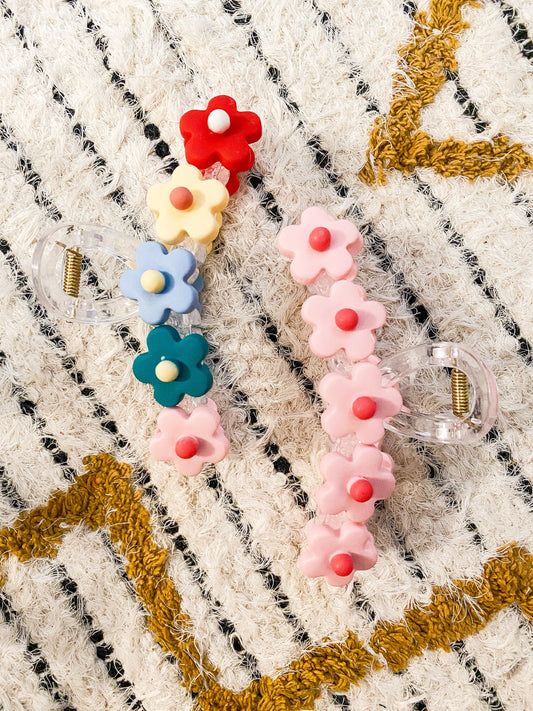 Large Multicolored Flower Claw Clip