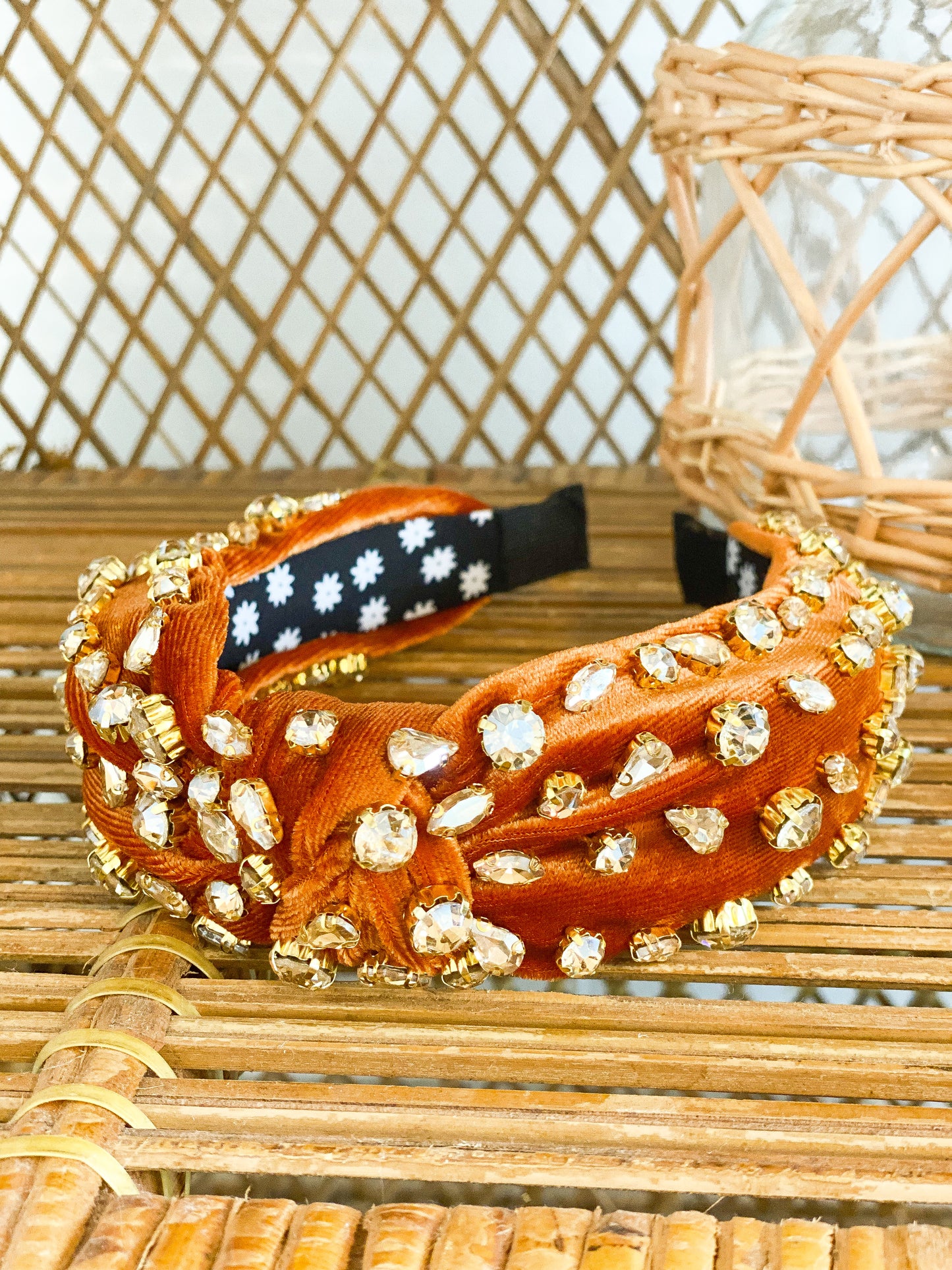 The Freya Velvet Rhinestone Headband in Rust