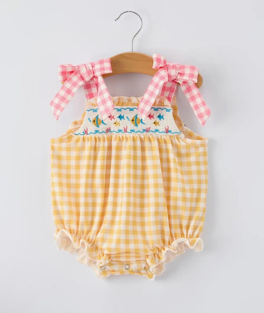 Smocked Fish Bubble in Yellow Gingham