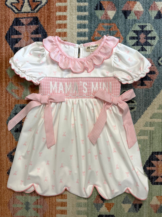 “Mama’s Mini” Smocked Bow Print Dress