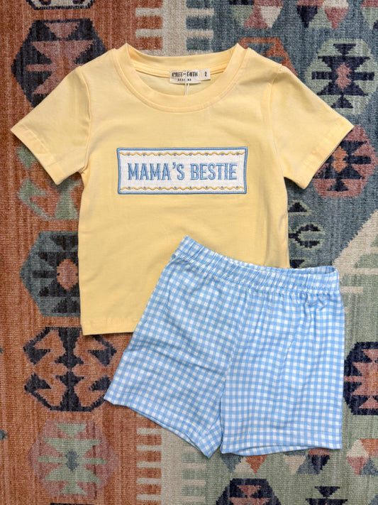 Boy’s “Mama’s Bestie” Gingham Shorts Set