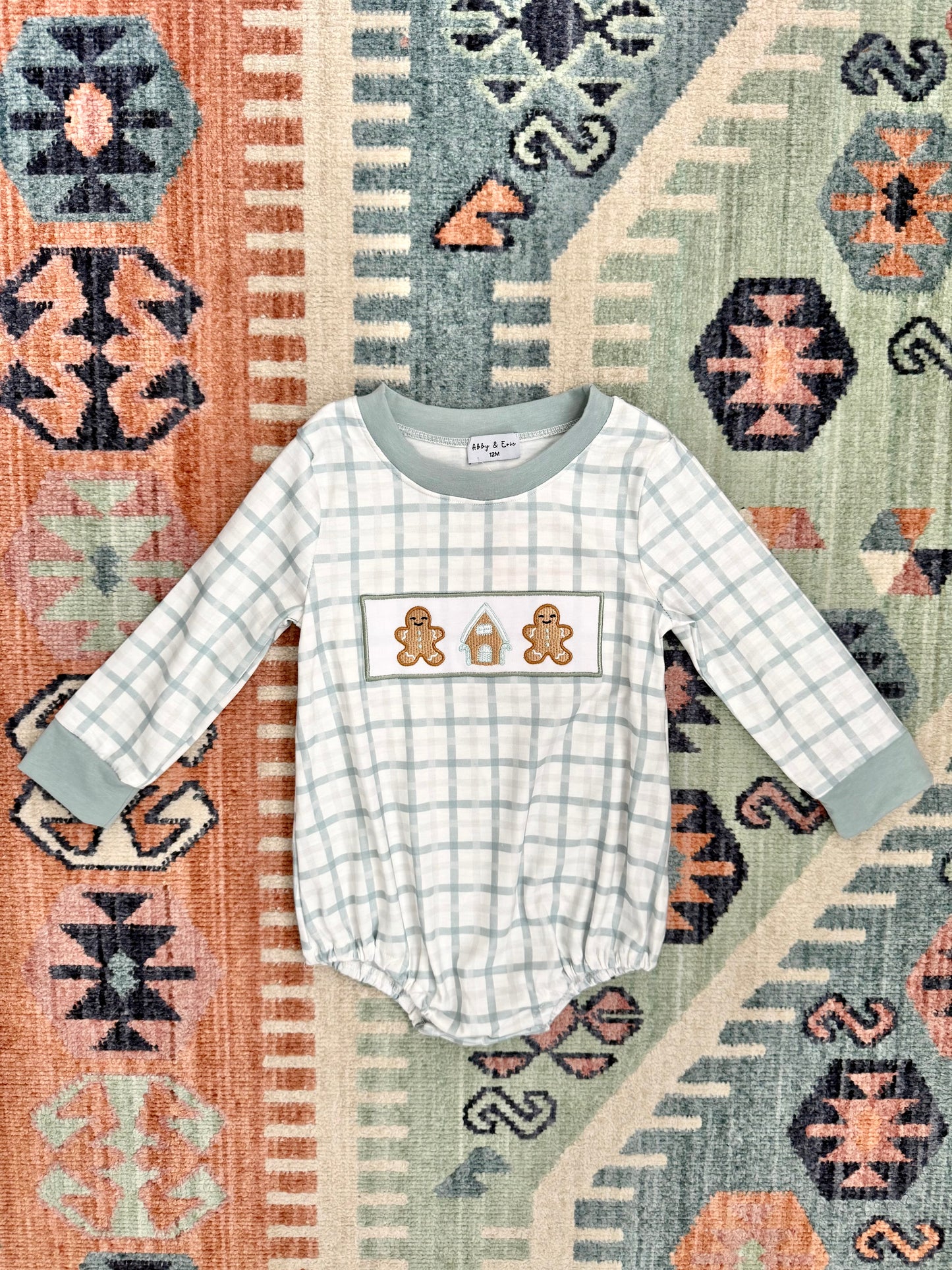 Boy’s Embroidered Gingerbread Bubble in Blue Plaid