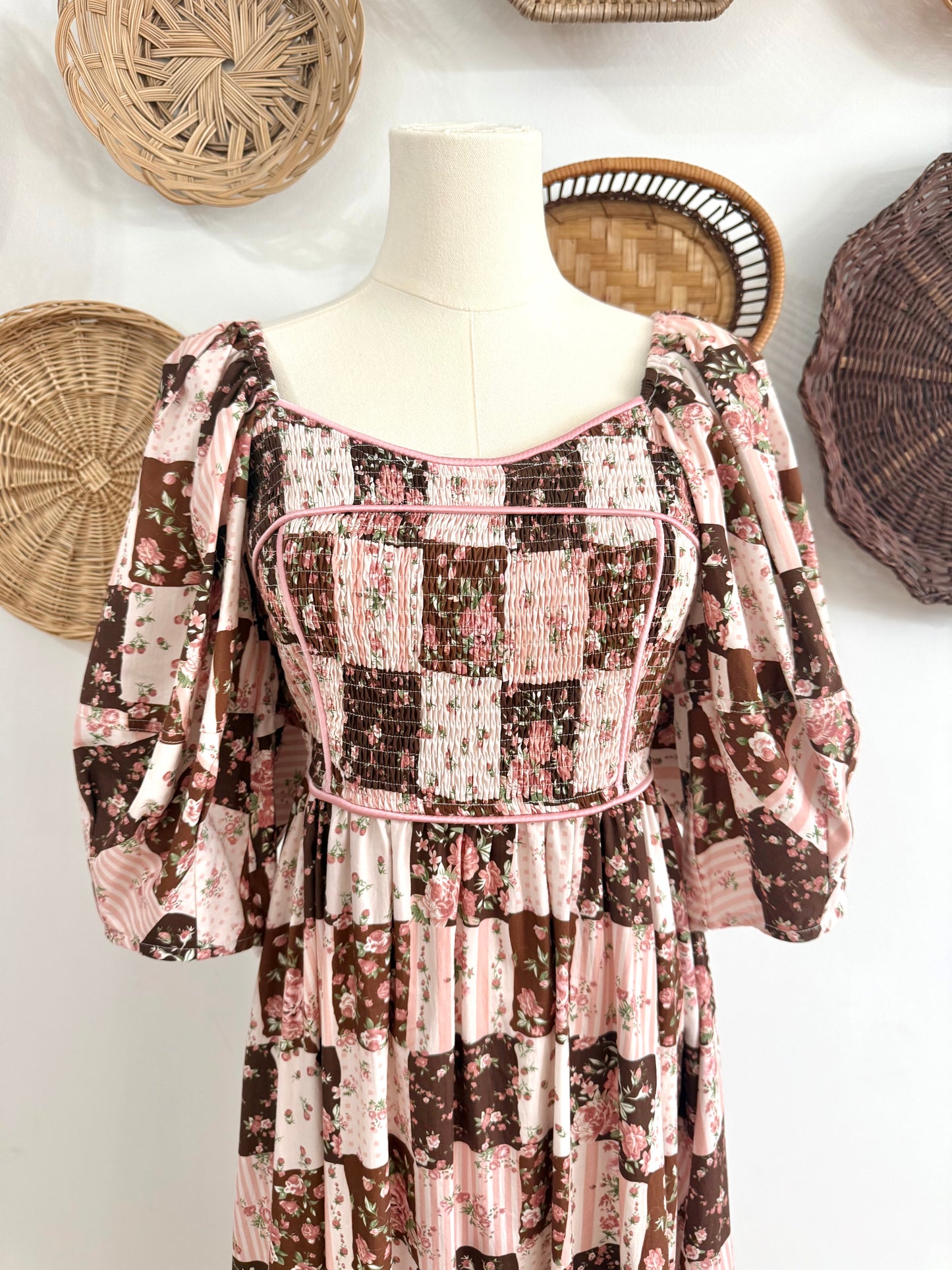 The Briar Quilt Print Maxi Dress in Brown