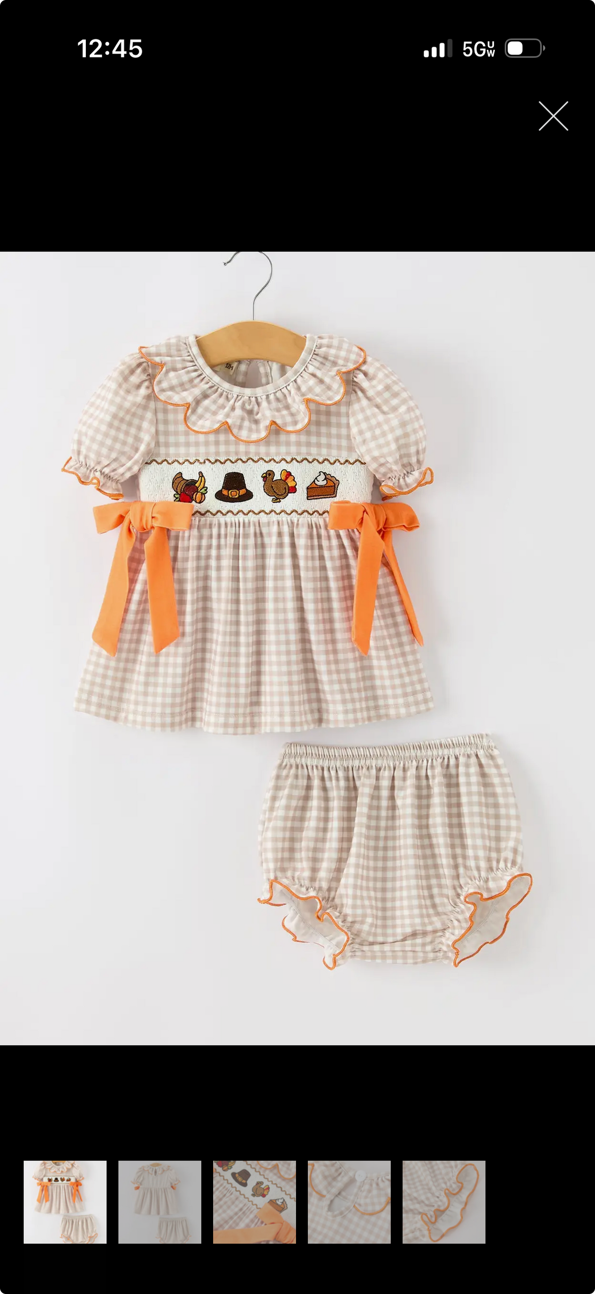 Smocked Thanksgiving Gingham Bloomer Set