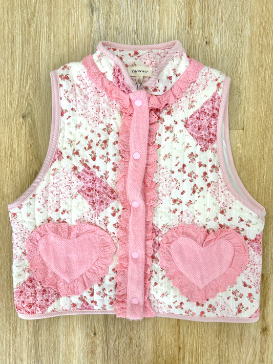 The Sadie Quilted Patchwork Vest w/ Heart Ruffle Pocket