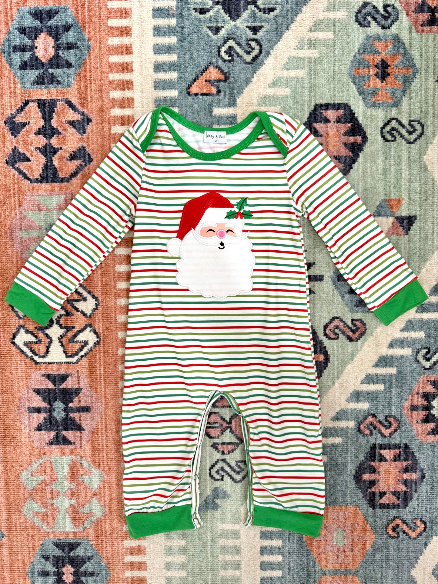 Boy’s Striped Romper with Santa Appliqué