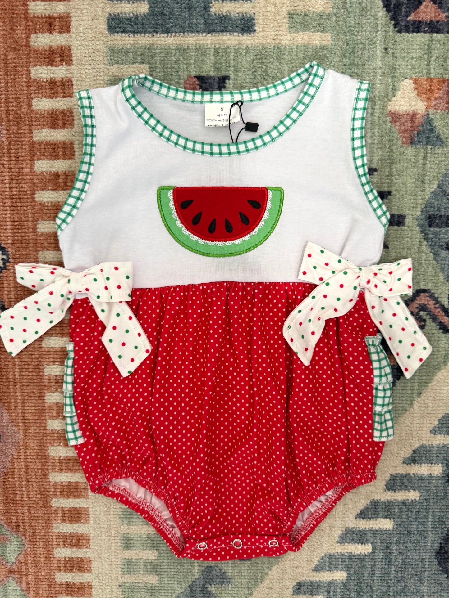 Watermelon Polka Dot & Gingham Ruffle Bow Bubble