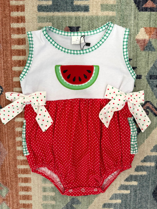 Watermelon Polka Dot & Gingham Ruffle Bow Bubble
