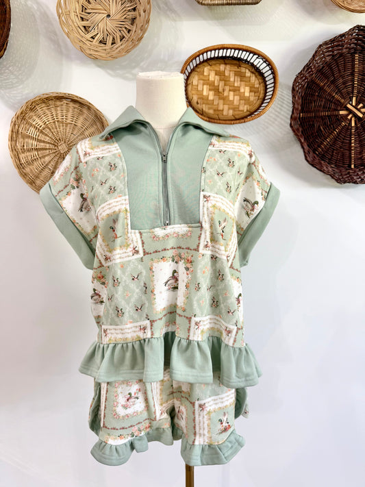 The Drake Mallard Duck Patchwork Print Lounge Set in Green