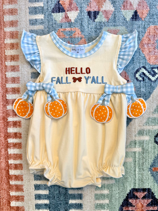 “Hello Fall Y’all” Pumpkin Ruffle Bubble