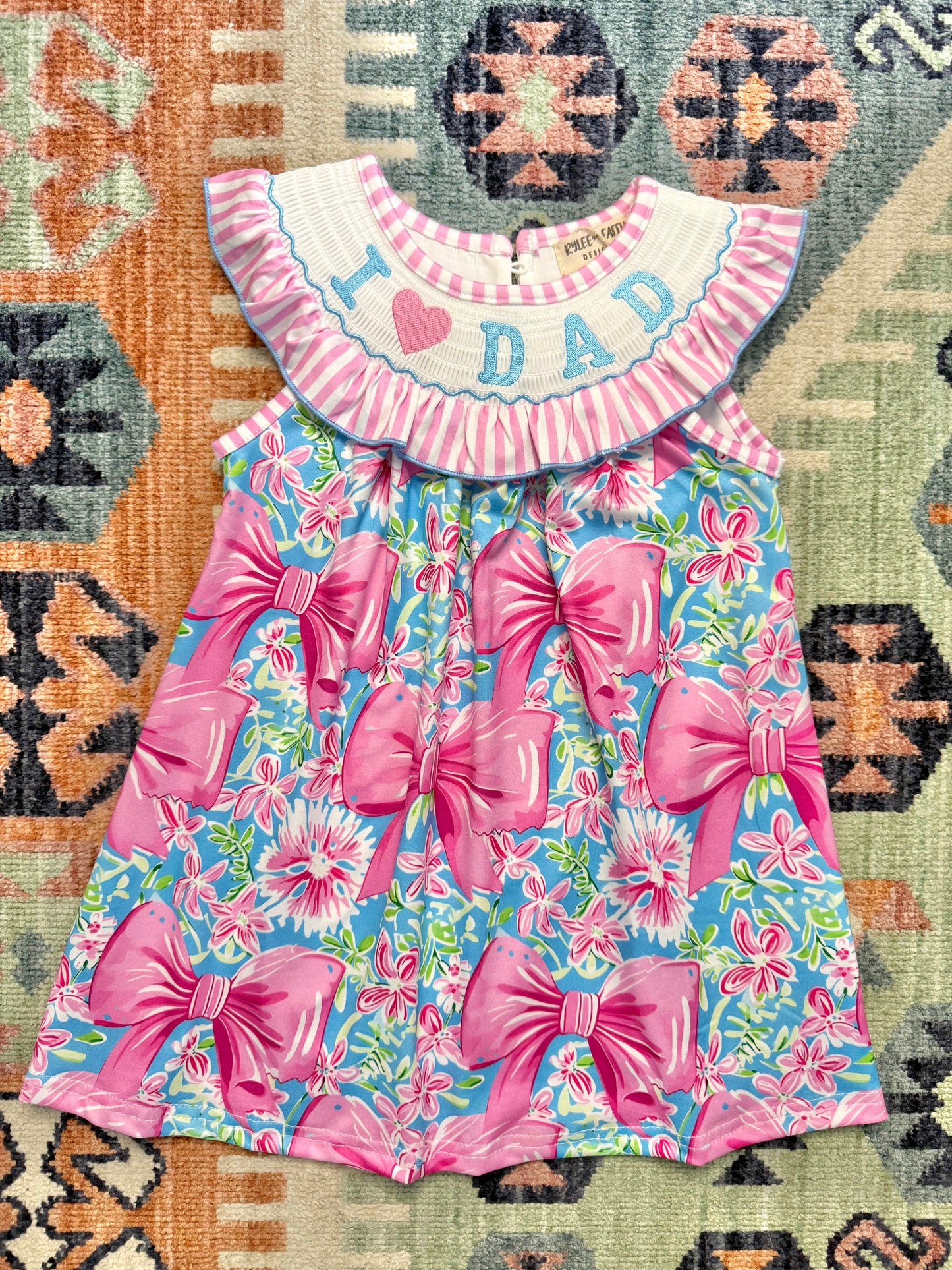 “I 💗 Dad” Smocked Bow Print Dress