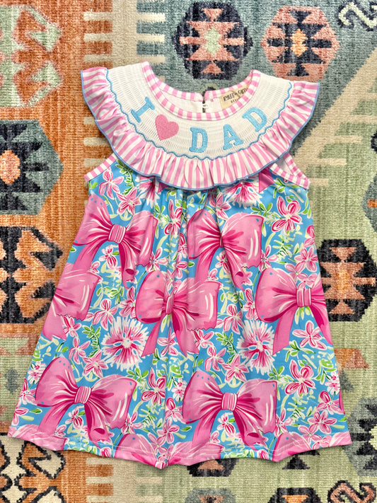 “I 💗 Dad” Smocked Bow Print Dress