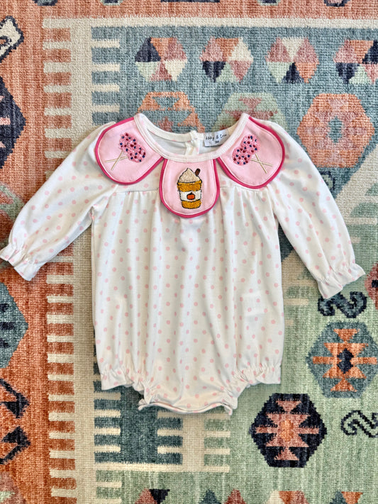 Polka Dot Pumpkin Spice Latte Scalloped Collar Bubble