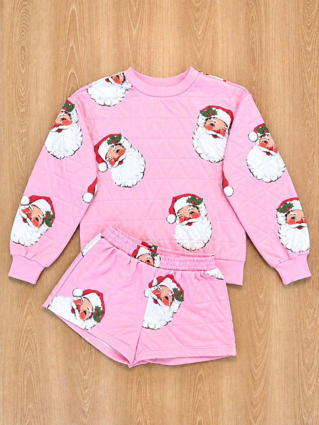 The Ember Santa Print Quilted Set in Pink