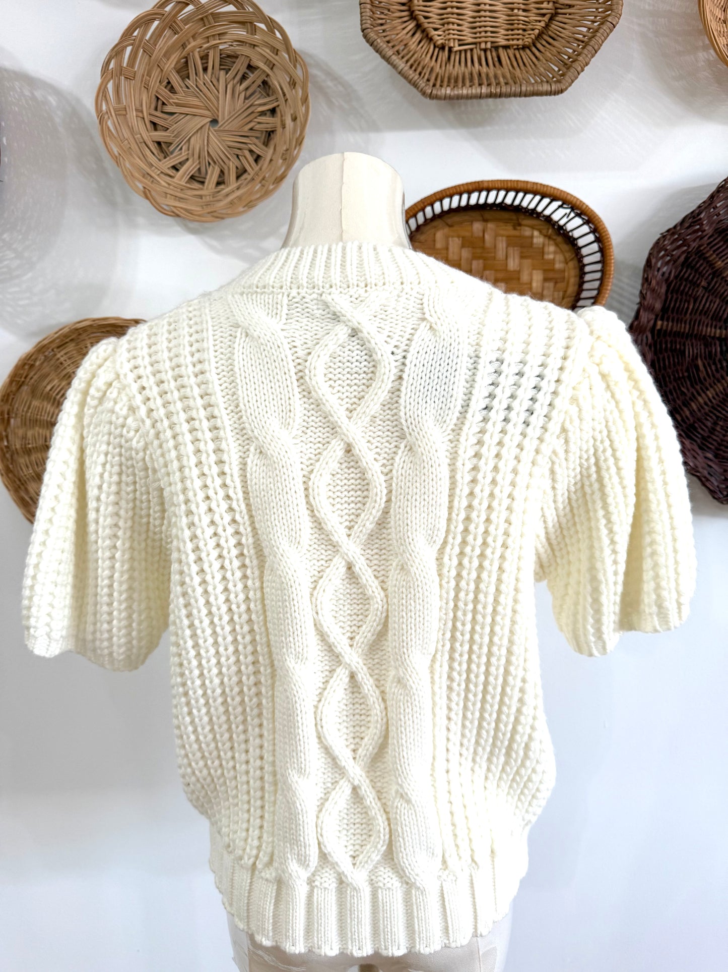 The Vale Puff Short Sleeve Sweater in Cream