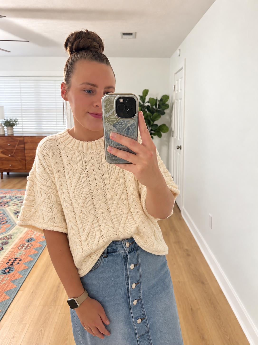 The Willa Short Sleeve Knit Sweater in Cream