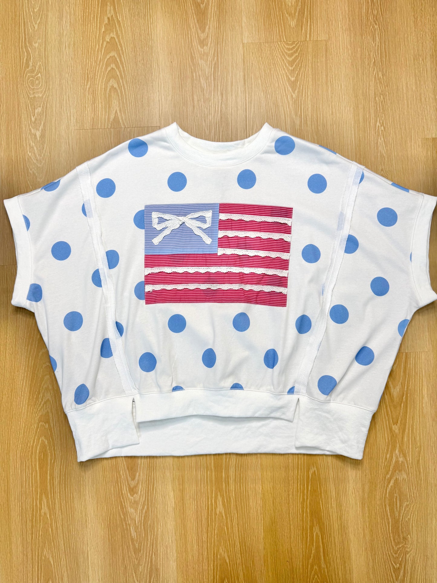 The Ruby French Terry Polka Dot Flag Patch Top