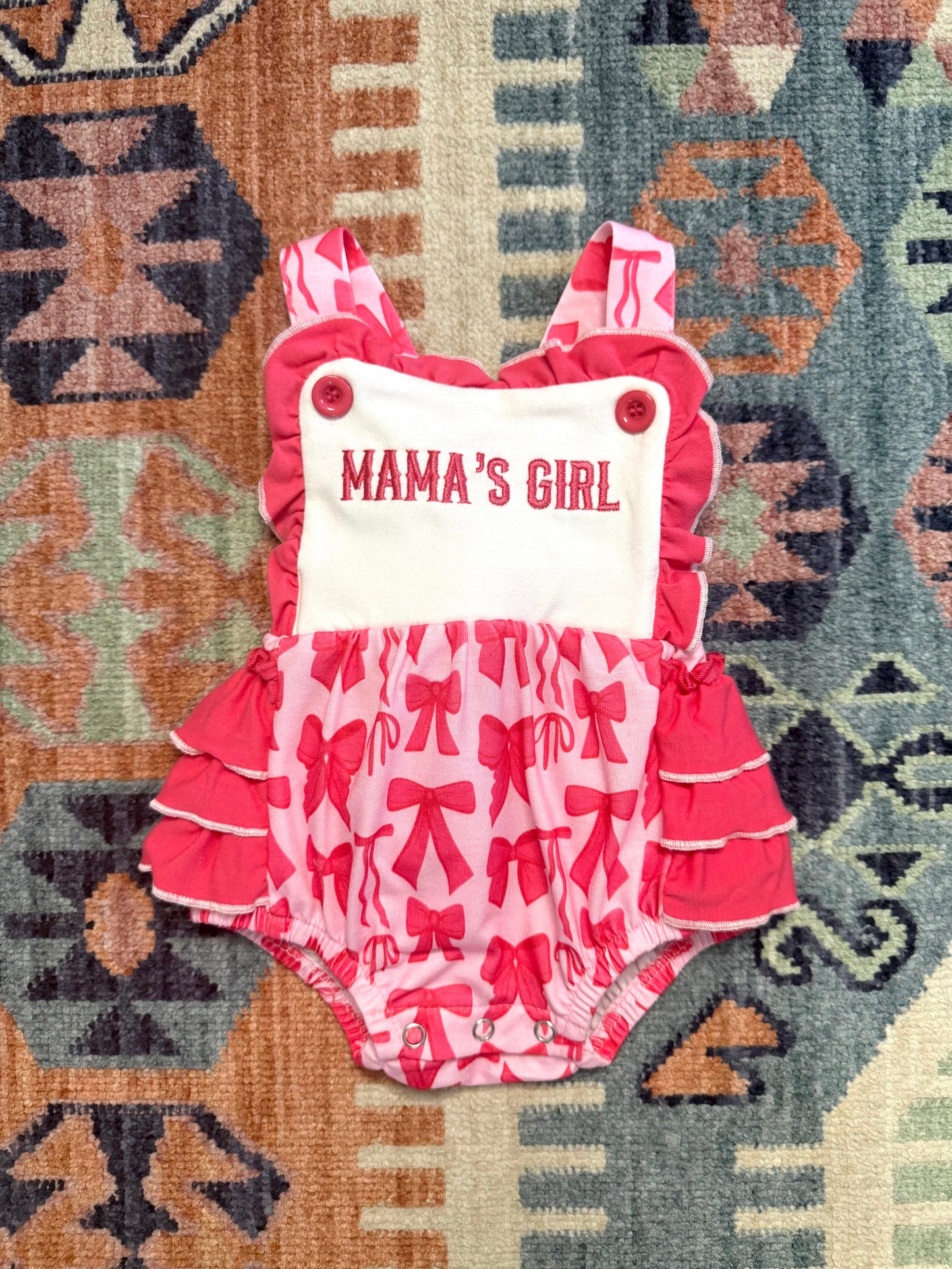“Mama’s Girl” Bow Print Ruffle Bubble