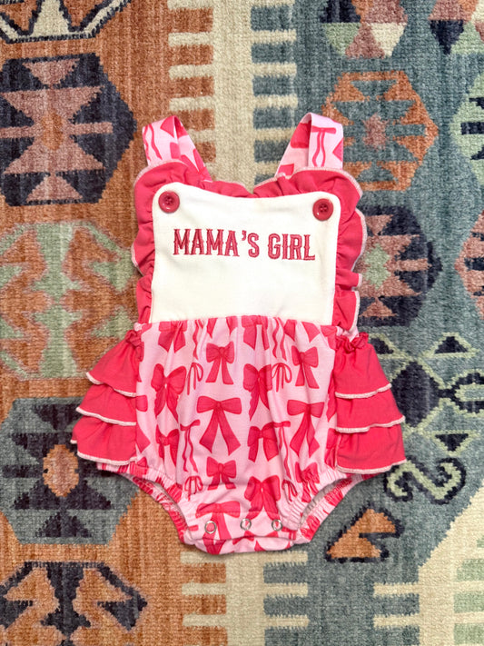 “Mama’s Girl” Bow Print Ruffle Bubble