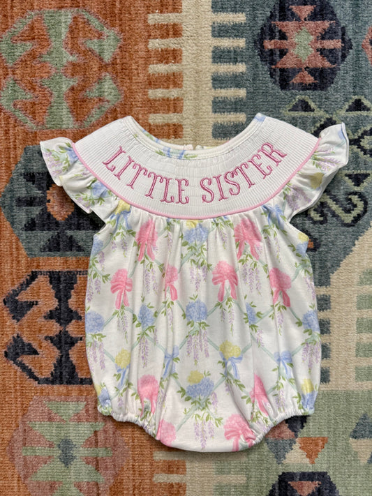 Floral Smocked “Little Sister” Bubble
