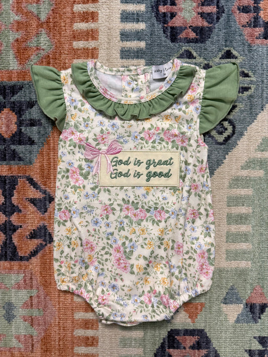 “God is Great, God is Good” Floral Ruffle Bubble