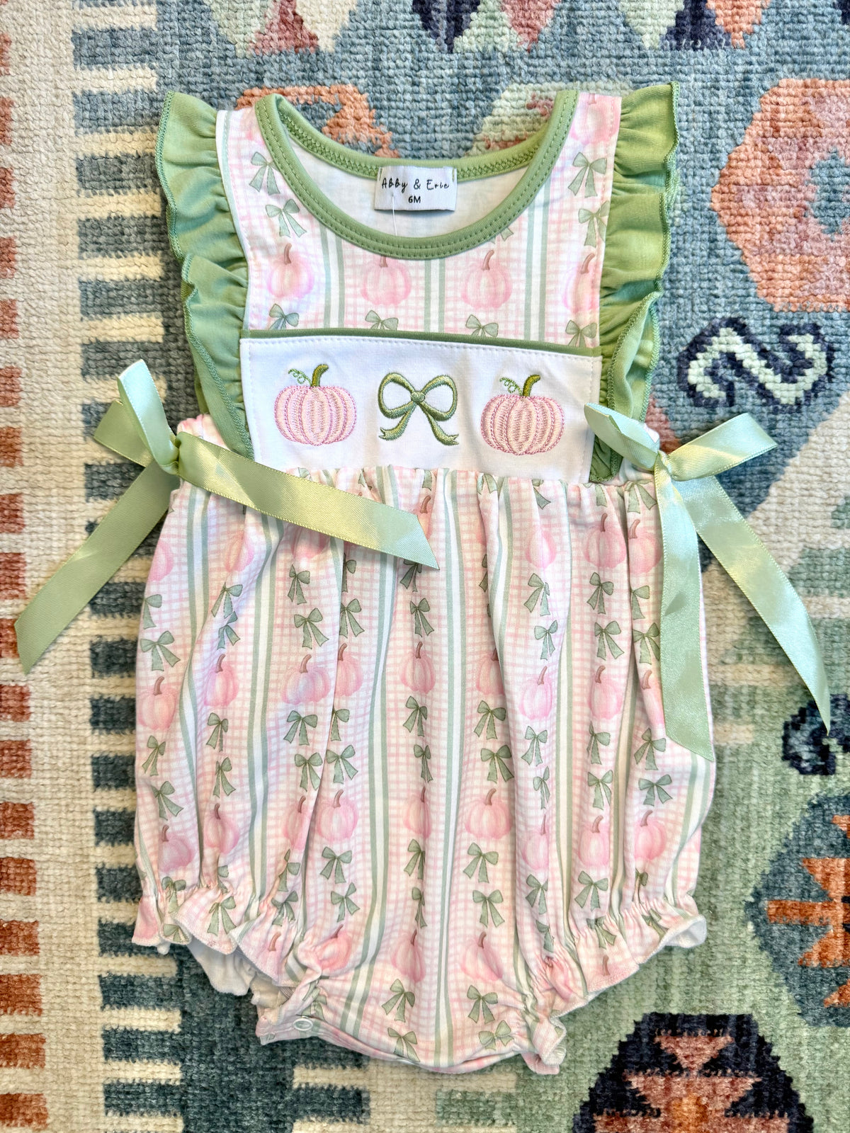 Pumpkin & Bow Embroidered Ruffle Bubble