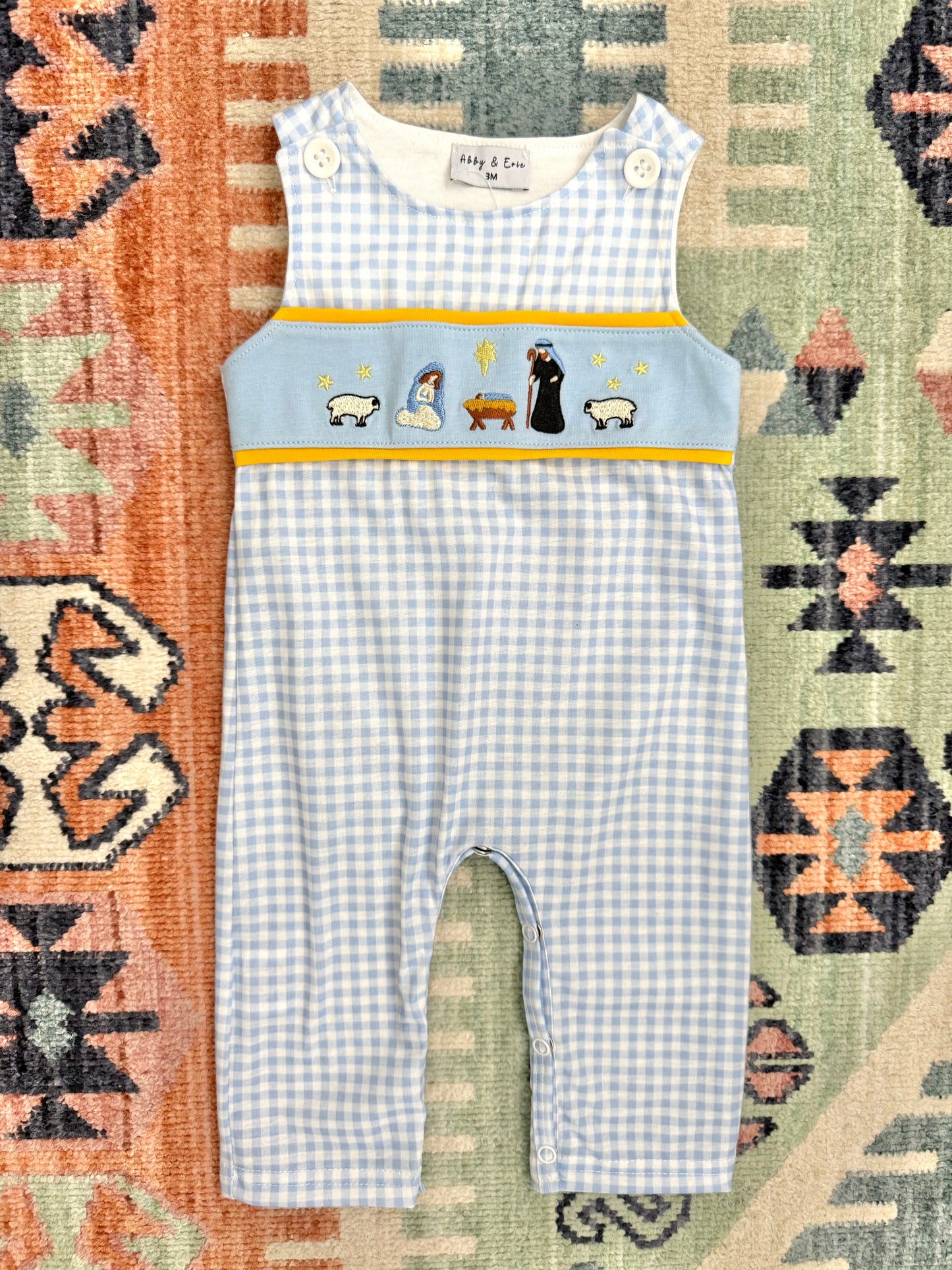Boy’s Embroidered Nativity Scene Jonjon in Blue Gingham